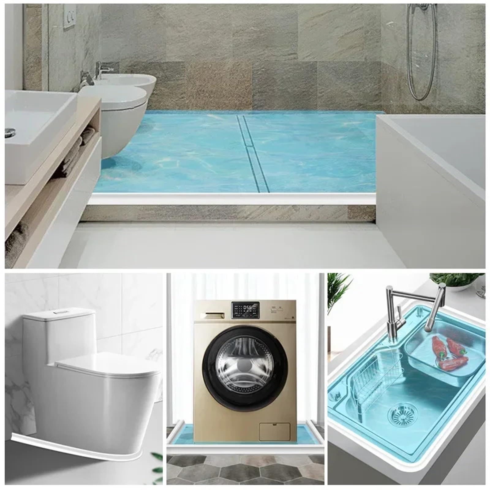 Junta Para Mampara de Ducha Umbral de baño plegable, bloqueador de tapón de presa de agua, protector contra salpicaduras, separación en seco y húmedo, barrera de inundación, tira de sellado inferior d