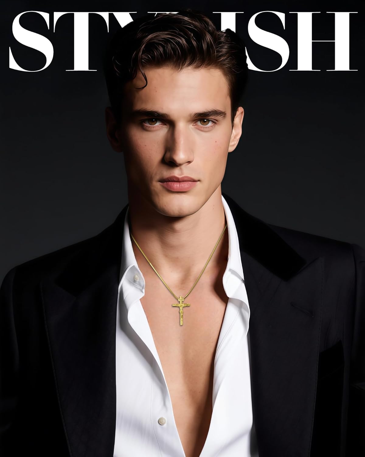 Catholic Crucifix Necklace for Women and Men, 18K Gold Plated Cross Necklace with Exquisite Jesus Pendant, 18~30" Stylish Stainless Steel Snake Chain, Christian Jewelry Gift - Image 3