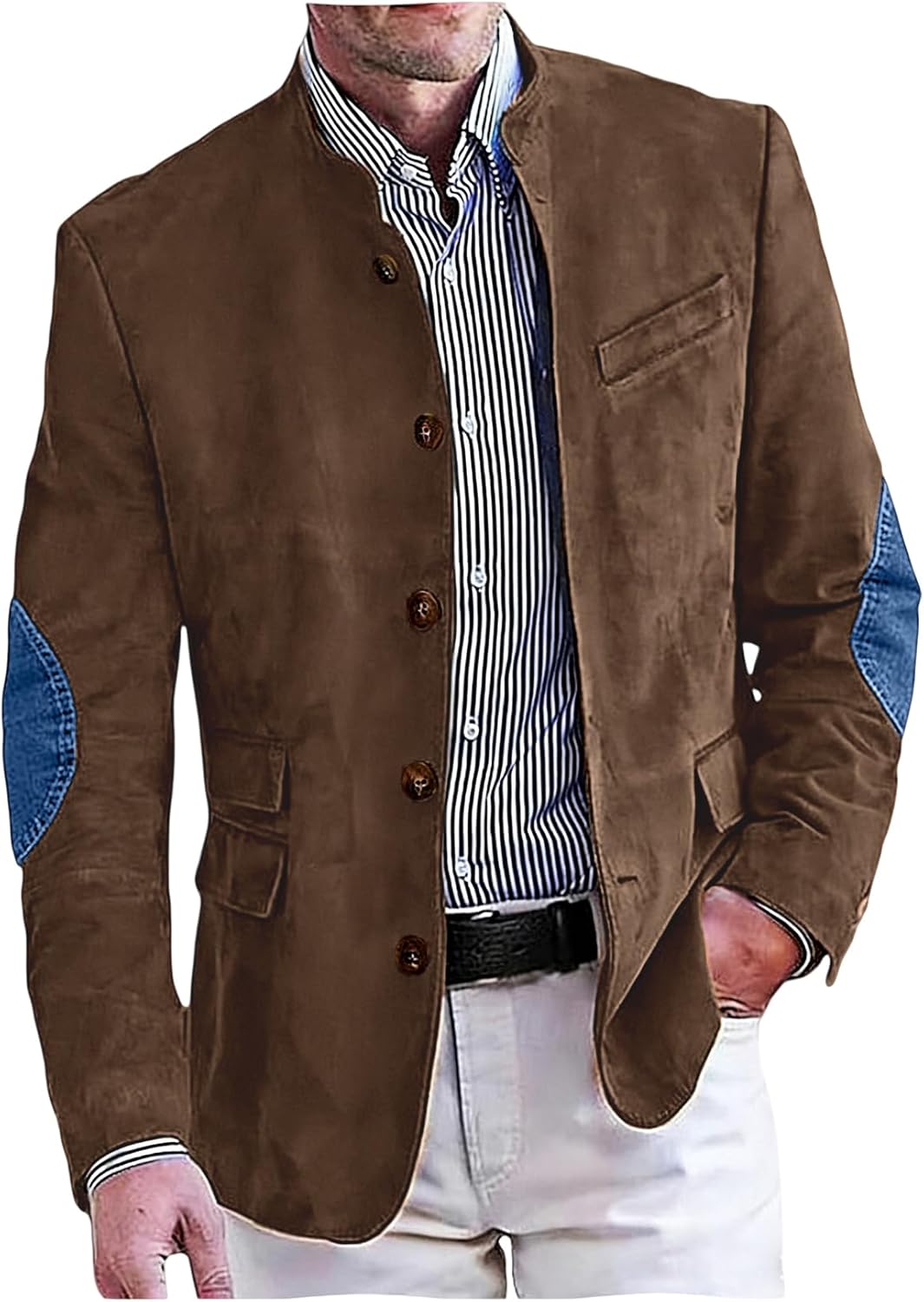 Men's Suits Jacket Suede Mans Blazer Western Vintage Sports Coat Jeans Elbow Patches Formal Casual