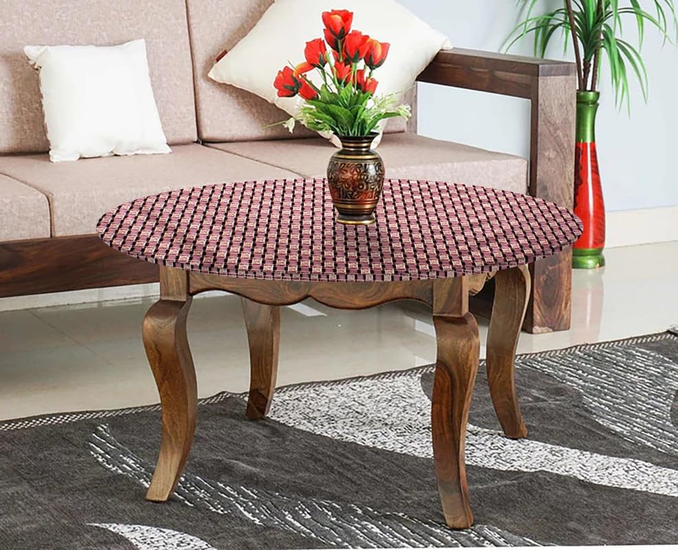Image of The Furnishing Tree Round Elastic Fitted Center Tpoy Table Cover WxL 20x20 Inches Basketweave Pattern Multicolor
