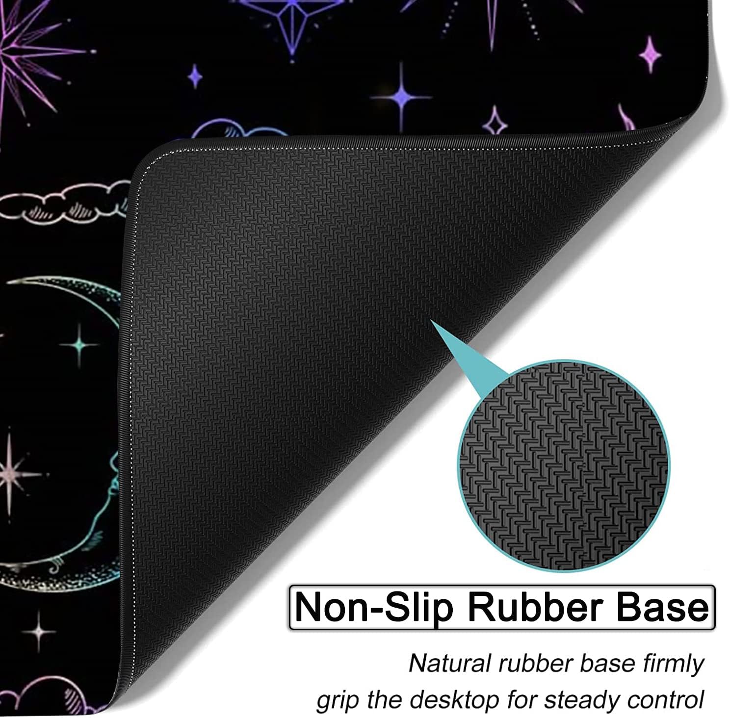 Large Gaming Mouse Pad, 31.5x11.8 in Extended Computer Mouse Mat with Non-Slip PU Base, Ergonomic Memory Foam Keyboard Wrist Rest, for Work & Gaming, Cute Sun Moon Black Office Desk Pad