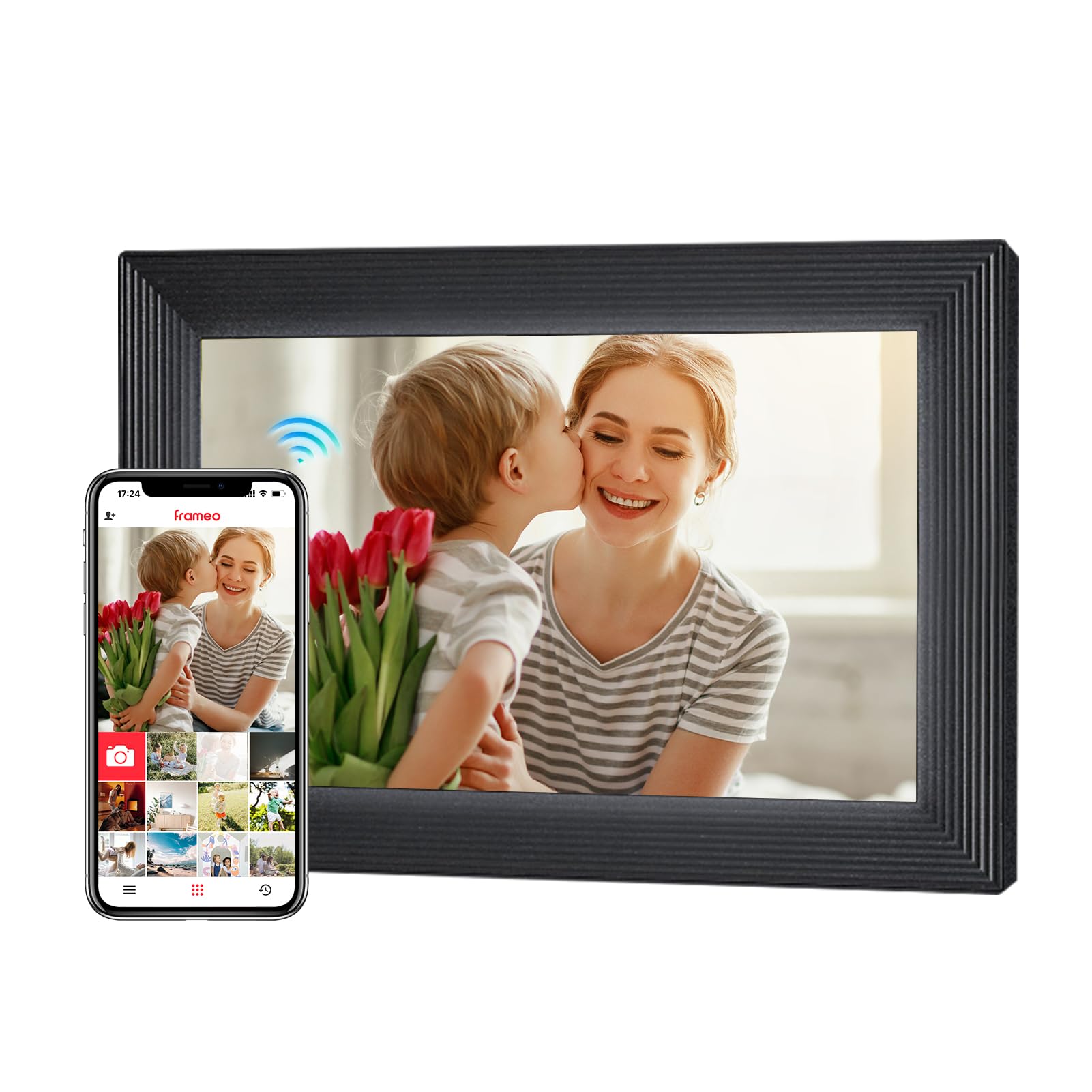 Cyfrowa ramka, Moman WF11T 10.1" cyfrowy uchwyt na zdjęcia Wifi cyfrowy ekran dotykowy IPS 32 GB pamięci automatyczna rotacja udostępnianie zdjęć i filmów za pośrednictwem aplikacji idealne na