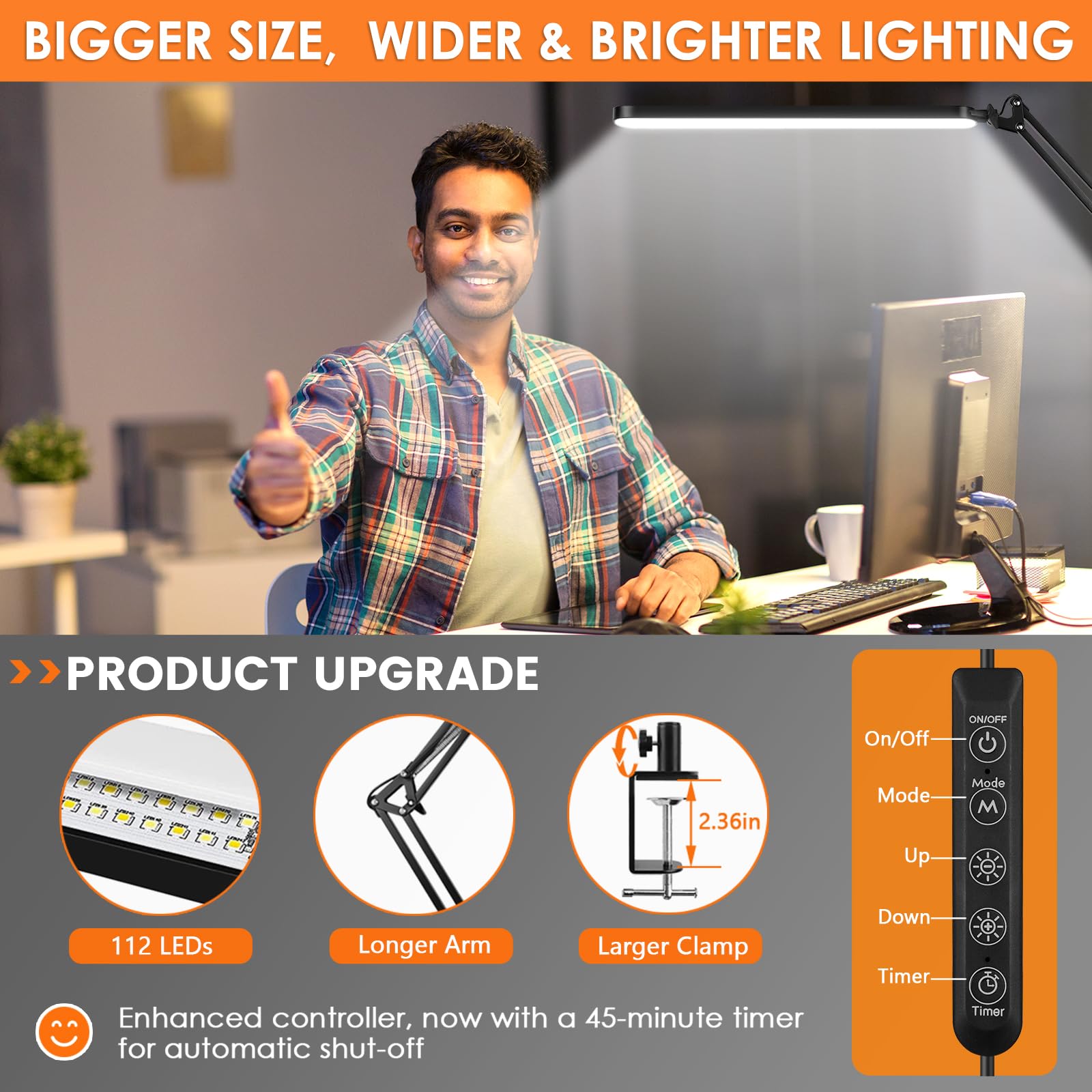 BIENSER New LED Desk Lamp with Clamp, 11 Brightness Levels, 5 Color Modes, 45min Auto Timer, Bigger Swing Arm - Image 2