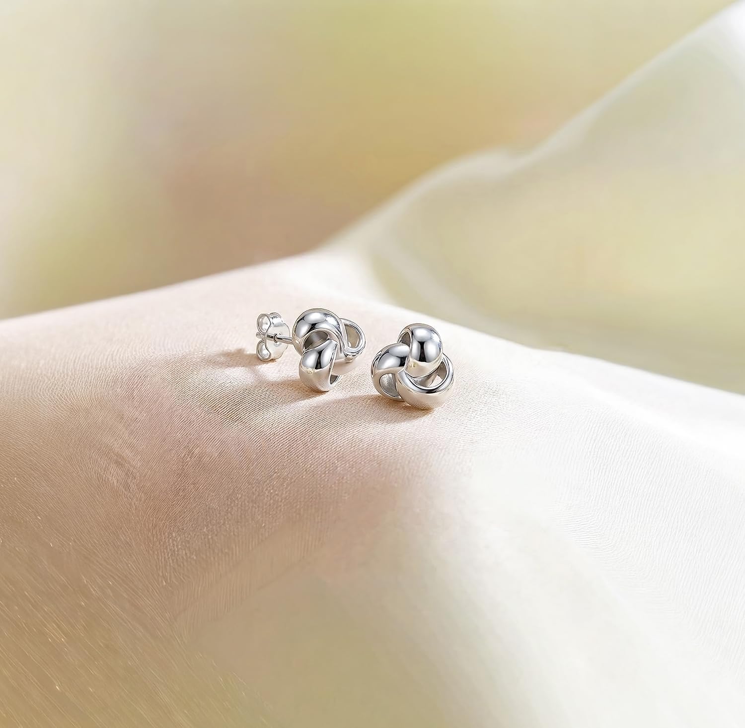 LeCalla Sterling Silver Love Knot Stud Earrings - Lightweight Italian Design Twisted Earrings for Women