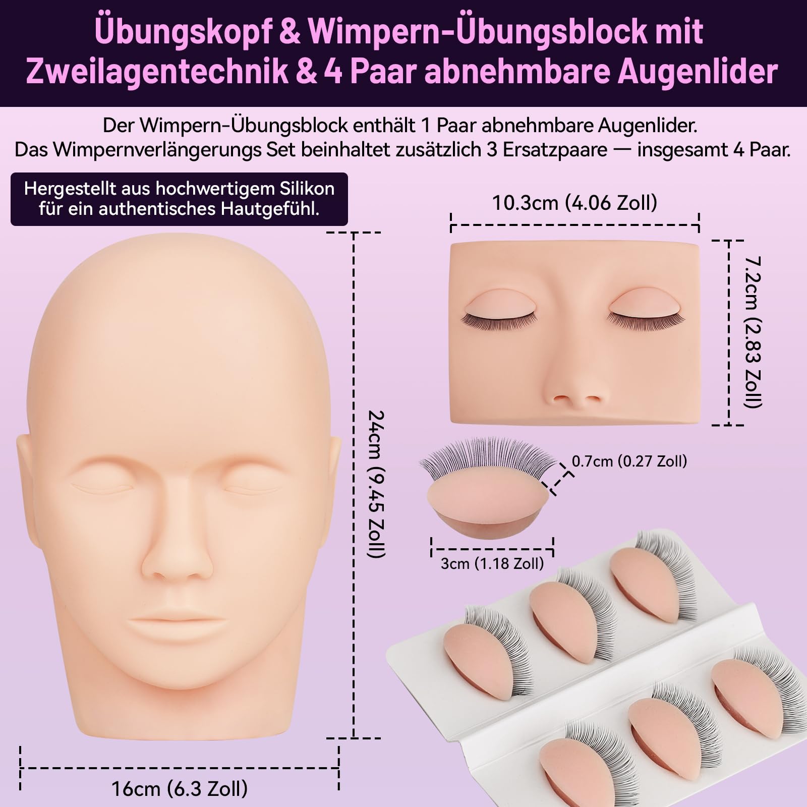 TwoWin Wimpernverlängerungs Set with 4 pairs Removable Eyelids, Eyelash Extension Kit, Professionelle Wimpern Mannequin Kopf Set, Wimpern Extensions Set, Wimpernverlängerung Starterset