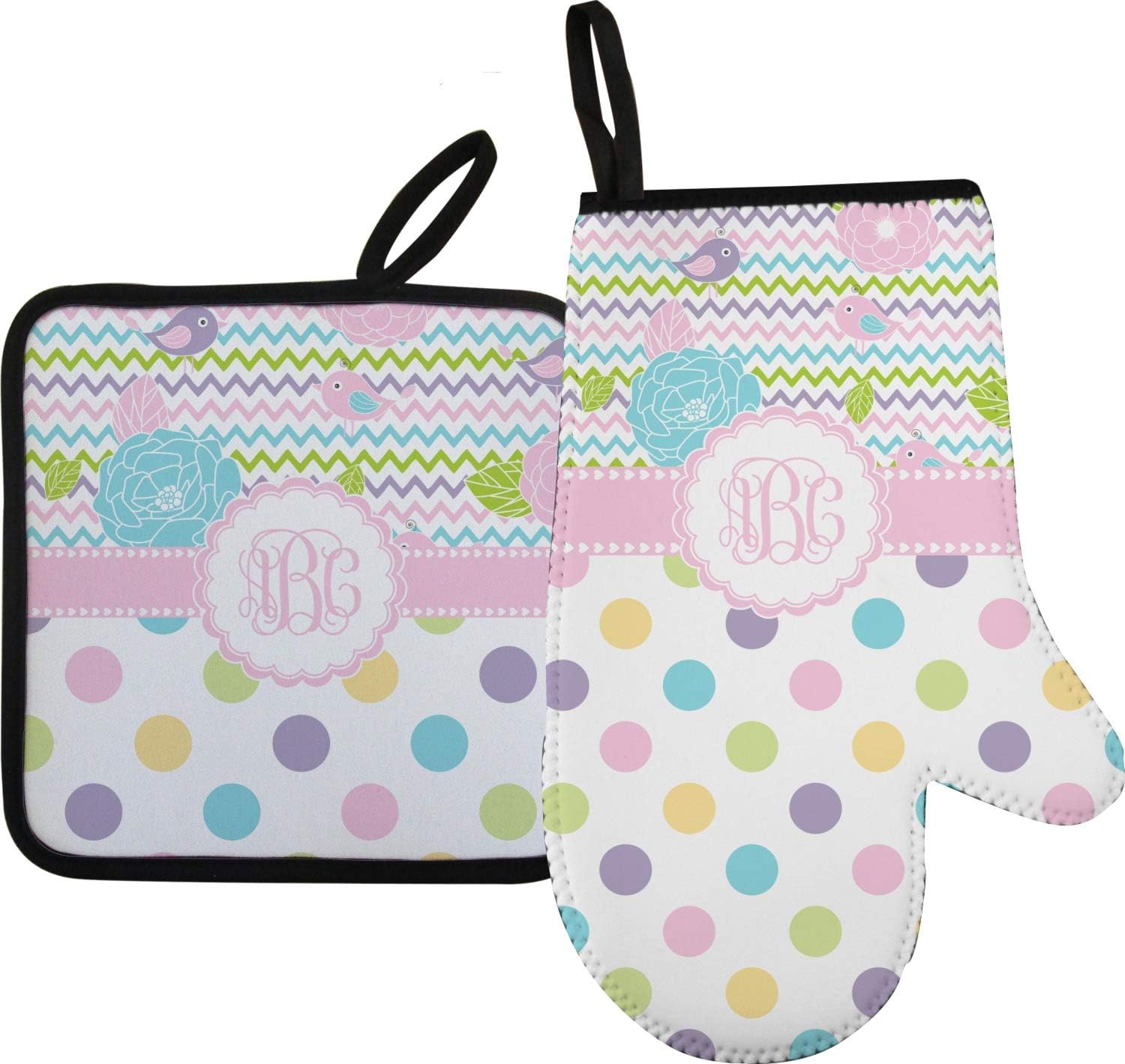 RNK Shops Personalized Girly Girl Right Oven Mitt & Pot Holder Set w/Monogram