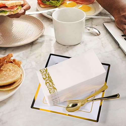 Miniatura 3 de Servilletas de bolsillo desechables con monograma, paquete de 50 servilletas blancas y doradas con letra B, toallas de mano desechables para baño,