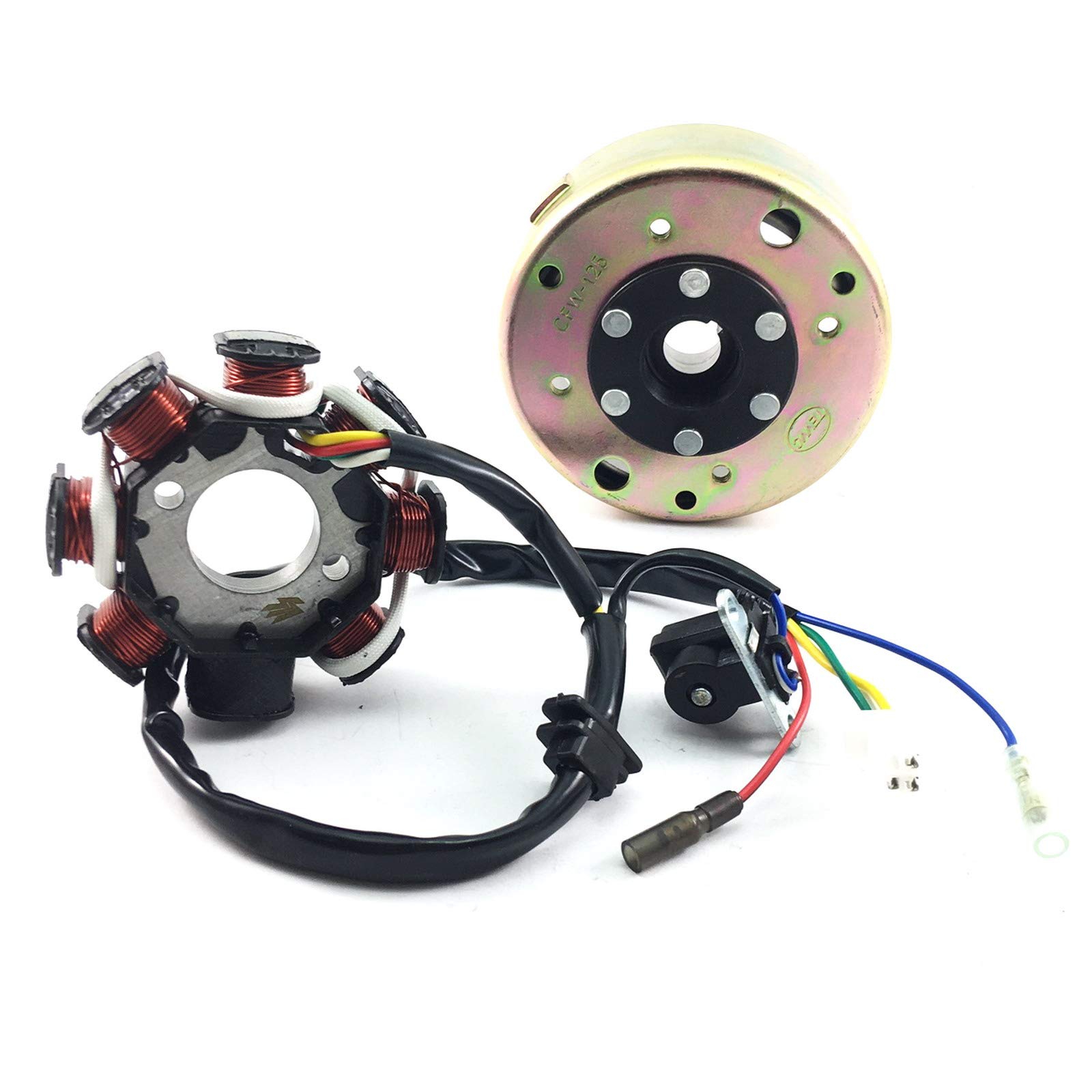 LiMA LICHTMASCHINE STATOR & ROTOR KOMPLETT 8 SPULEN STATOR DC ZÜNDUNG 125-150cc 4-TAKT 152QMI-157QMJ Motoren für ZNEN ZN125 REX BENZHOU BAOTIAN JONWAY HISUN REX YIBEN CHINA ROLLER GY6