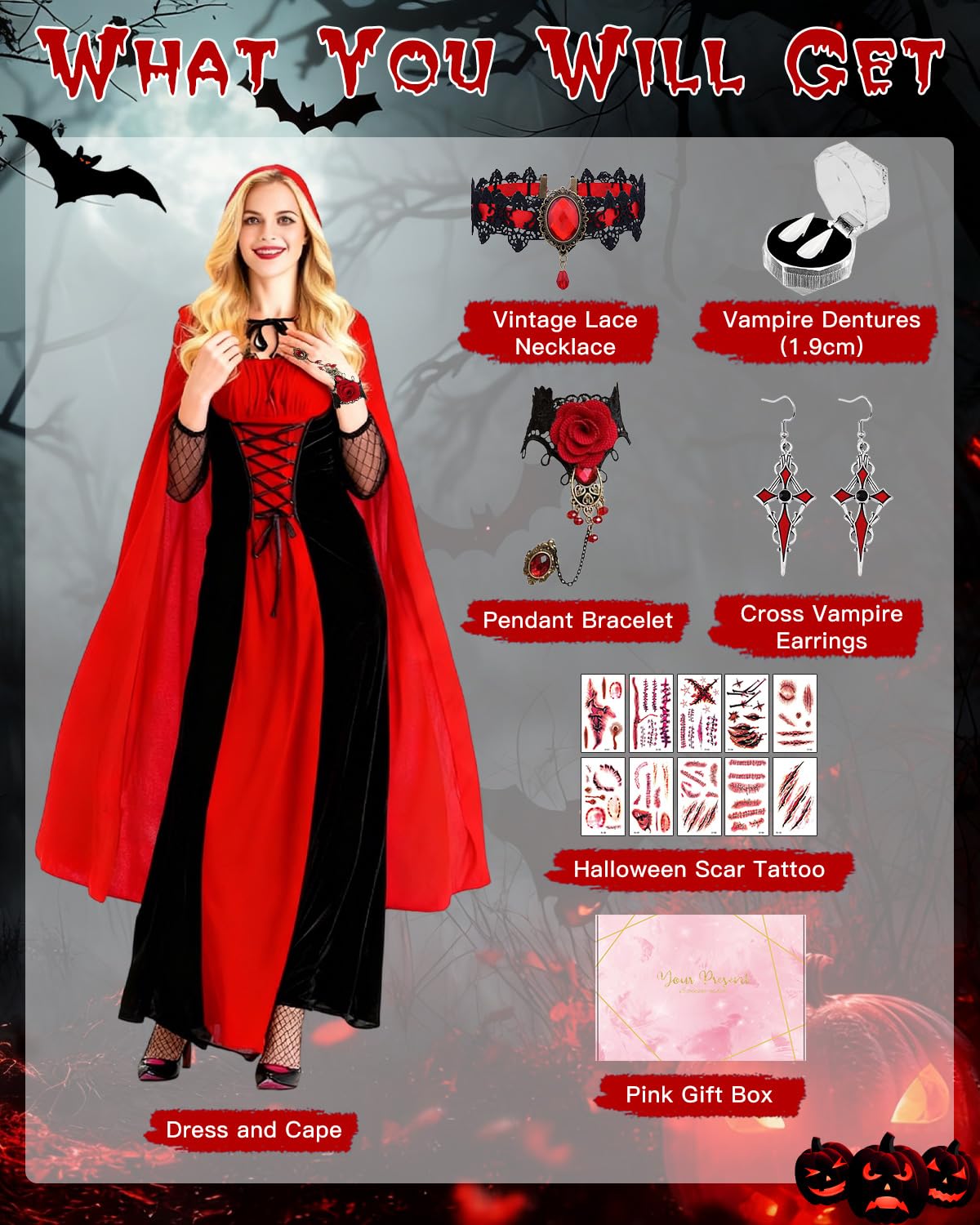 TOLOYE Vampire Costumes for Women Halloween Vampire Fancy Dress - Image 2