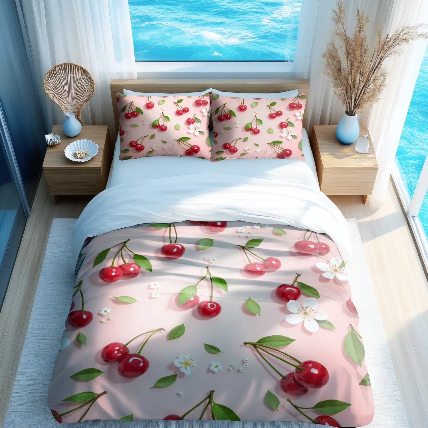 Parure de lit motif floral blanc frais housse de couette 3 pièces literie king size doux
