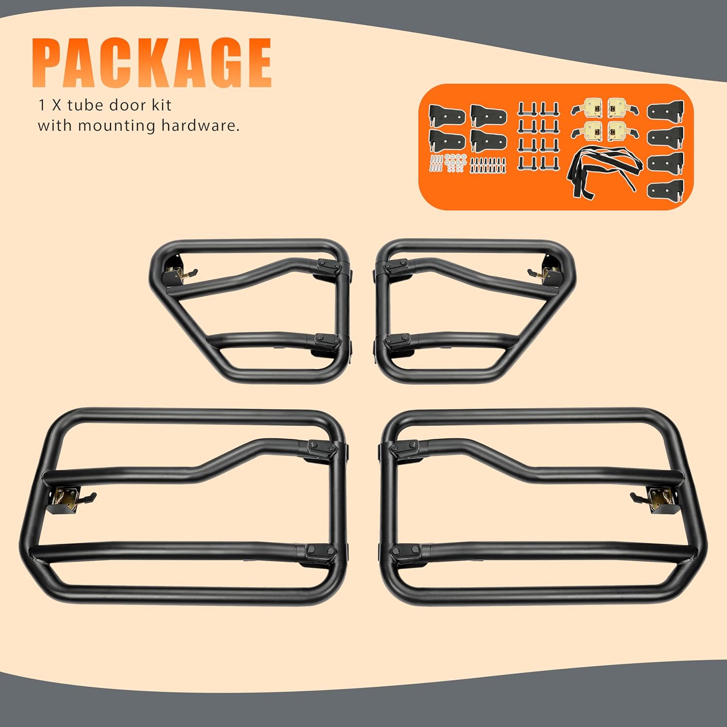Kojem Tubular Doors Compatible with 2018-2024 Jeep Wrangler JL, 2020-2024 Jeep Gladiator 4-Door Models Half Doors Round Tubes Off-Road Style Left & Right Steel