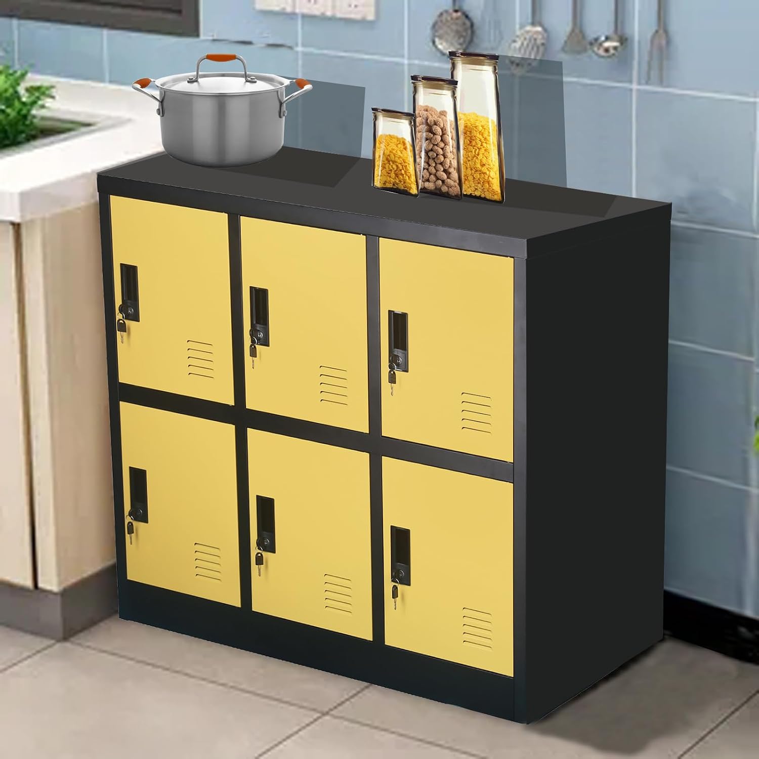 MECOLOR Metal Cabinet with Lock, Lockable Steel Office Cabinets Storage Employee Locker Home Gym (W6D, Yellow)
