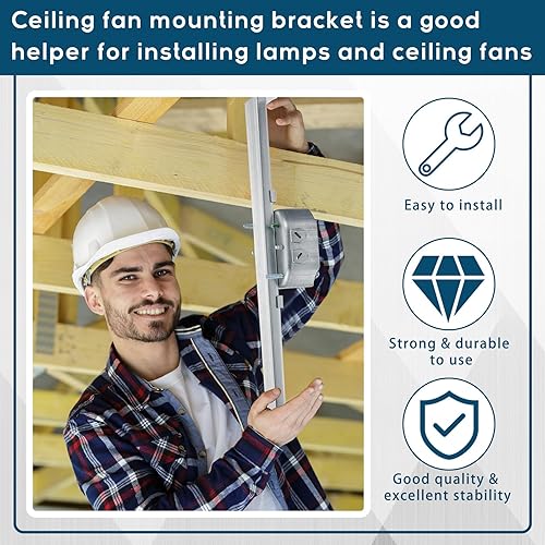 Miniatura 3 de Therwen Soporte de caja eléctrica de ventilador ajustable de 4 piezas para ventiladores de techo y accesorios de iluminación, soporte de montaje de