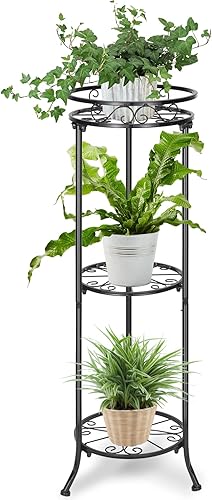 Kruodop Soporte para plantas para interiores y exteriores, 3 niveles de metal alto, soporte para plantas múltiples en maceta de 33.9 pulgadas,