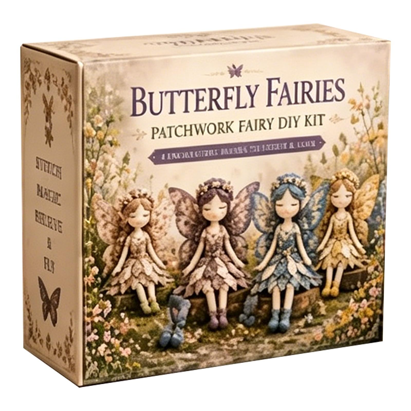 Fairy Patchwork DIY Collection, Fun Flower Fairies Patchwork Sewing Kit with Pre-Cut Materials, 7 Handcrafted Winged Flower Fairies for Beginner Crafters