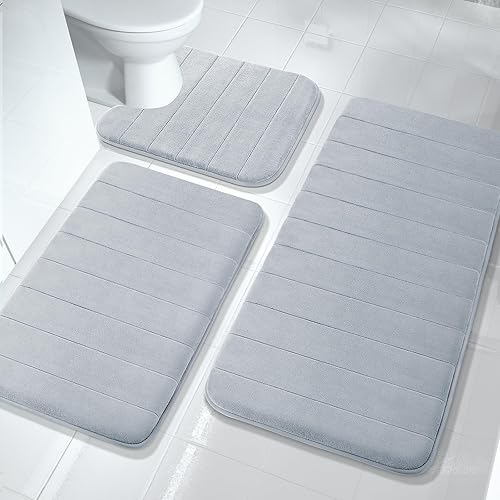 Yimobra Juego de tapetes de baño de espuma viscoelástica, 3 piezas, 44.1 x 24 + 31.5 x 19.8 pulgadas y en forma de U para alfombras de baño, tapetes