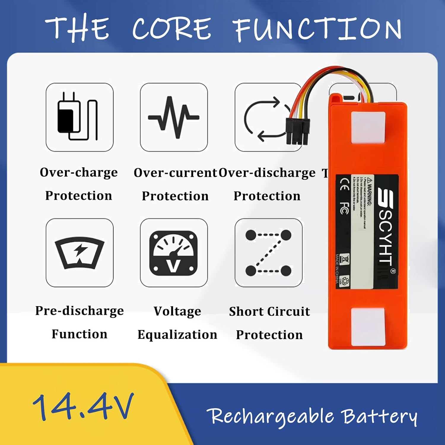 Li-ion Battery 14.4V 5200mah 6500mah 7000mah Replacement Battery 14.4V Vacuum Cleaner Batteries for 50W - 100W Motor Kit with ABS Shell,14.4v5.2ah