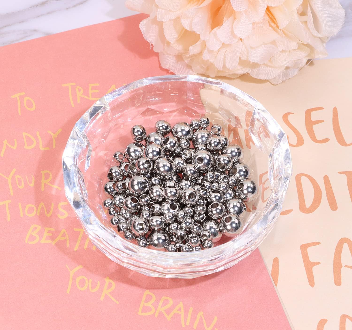 Shapenty 4mm 6mm 8mm Round Stainless Steel Spacer Beads Seamless Smooth Loose Connector Beads Ball for DIY Bracelet Necklace Earring Pendant Jewelry Making Christmas Ornaments Craft Project, 120PCS - Image 3