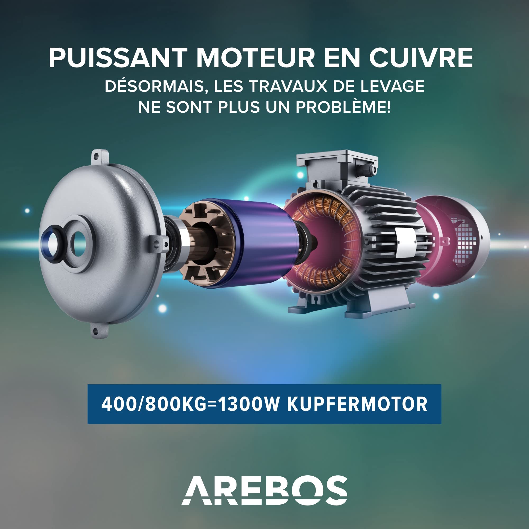 Arebos Treuil Palan électrique | 400/800 kg | 1300W | Treuil Palan à Chaine à Levier | Treuil palan à Ascenseur levage pour avec Télécommande, pour Chariot Élévateur, Entrepôts, Chantiers