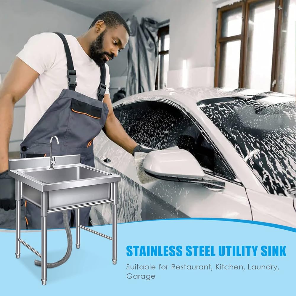 TRINITY Stainless Steel Freestanding Single Bowl Utility Sink For Garage, Laundry Roo, And - View #4