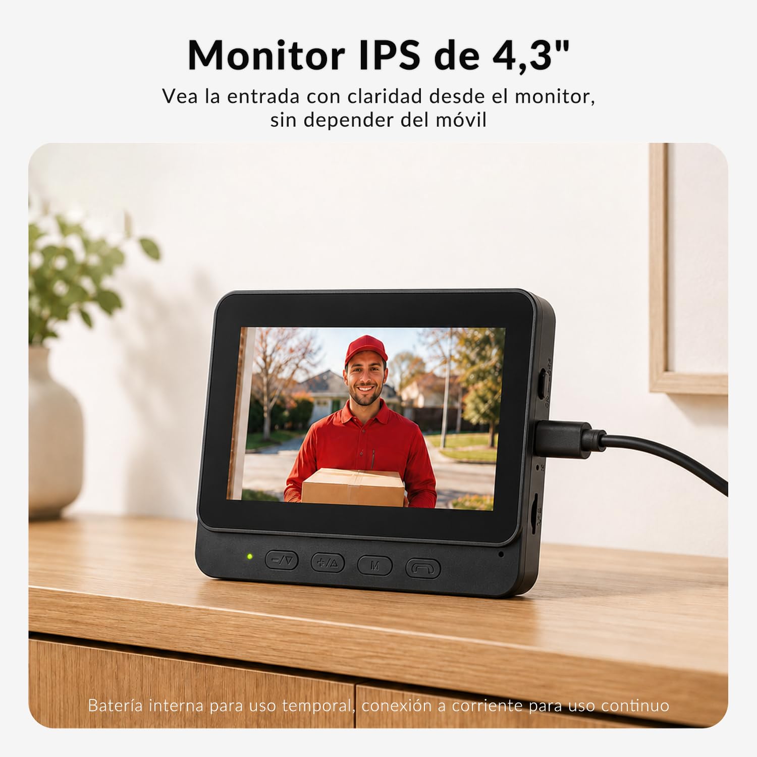 Timbre Inalámbrico Exterior Impermeable IP65, Pantalla IPS de 4,3 Pulgadas, Timbre Inalámbrico con Cámara 1080P, Audio Bidireccional, Visión Nocturna, Video Portero Automatico Alimentado por Batería