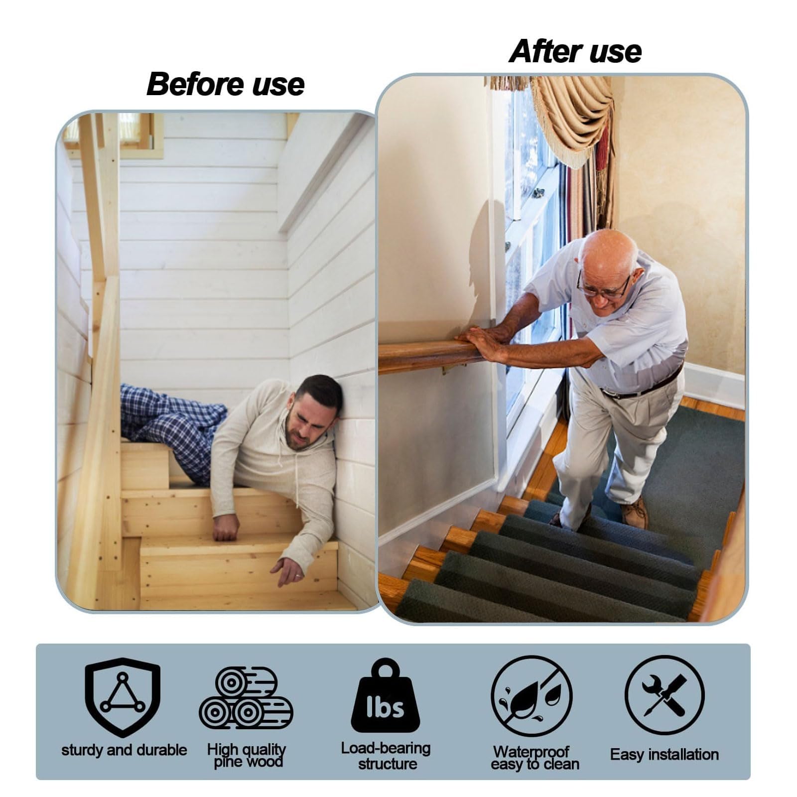 Pasamanos Escalera Pasamanos de Madera 30-600cm con Soportes, Varilla de Soporte de barandillas de Escalera Antideslizante(100cm/3.28ft)