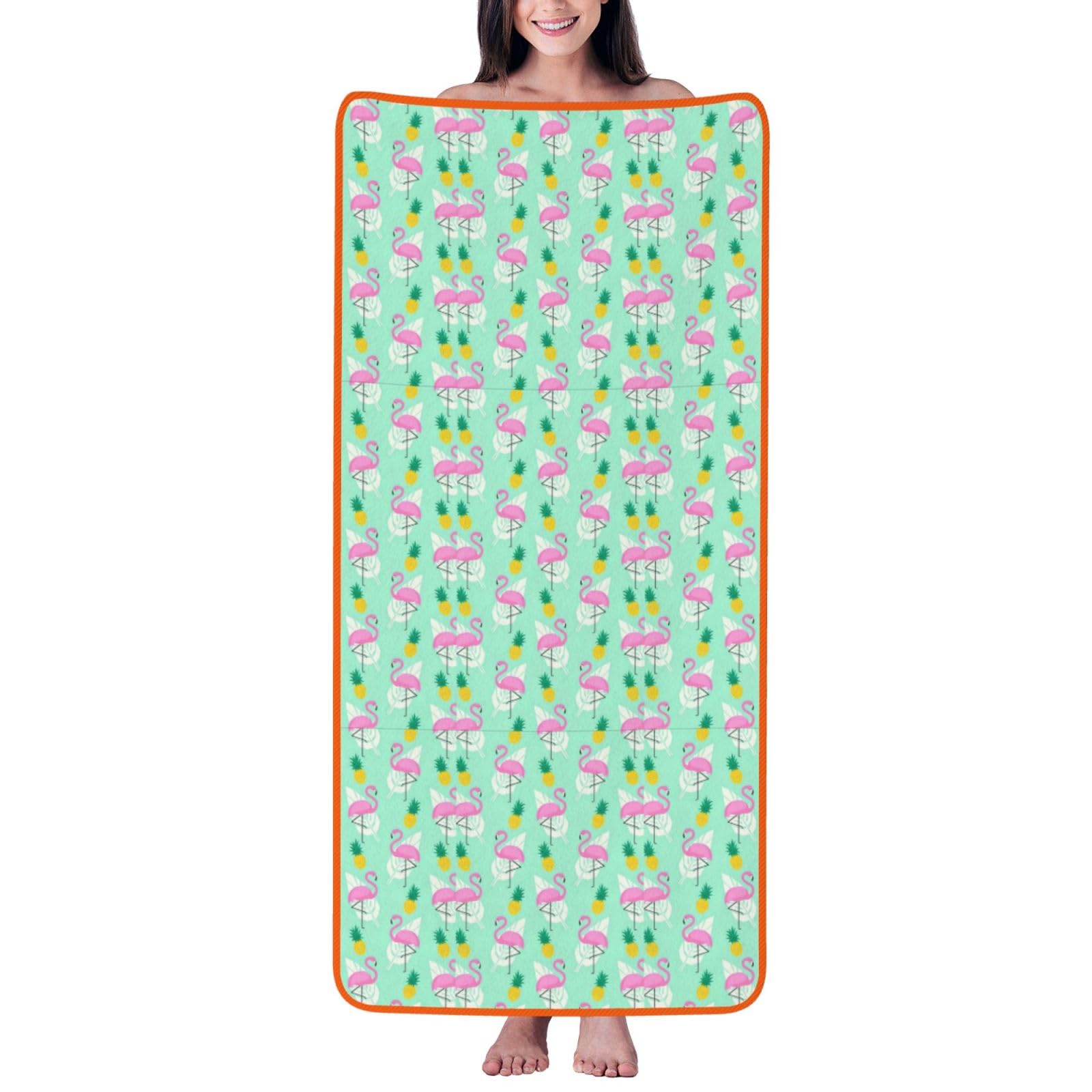 JBJGKHLP Pink Flamingo Pineapples Print Women Men Couples Coral Velvet Bath Towel Ultra-Soft For Home Bathroom Travel