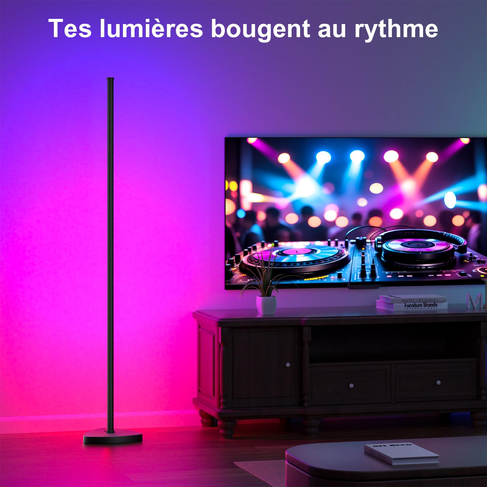 Lampadaire LED d'Angle, 143cm Lampe sur Pied RGB avec APP Contrôle et Télécommande, Musique Sync&16 Millions Couleurs, Lampadaire Salon pour Chambre, Salle de Jeux & Décoration de Fête