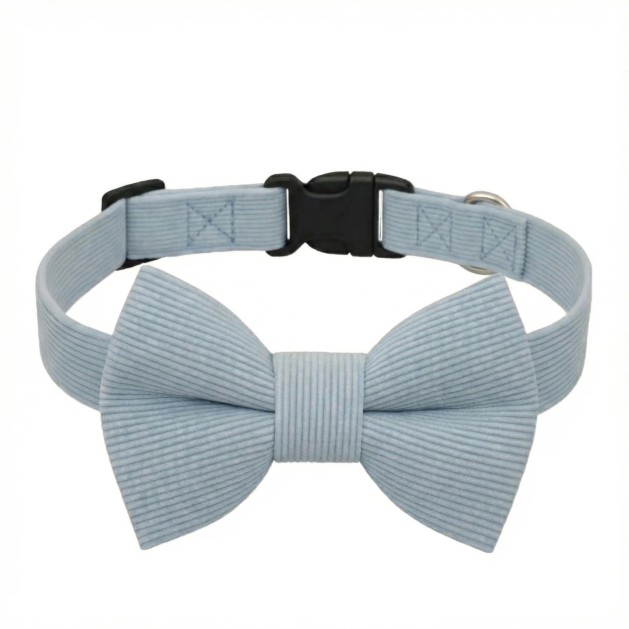 THAIN Dog Collar with Bow Tie Corduroy,Soft,Breathable&Adjustable Quick Release Plastic Buckle Dog Collars for Small Dogs Pets (Light Blue, S)