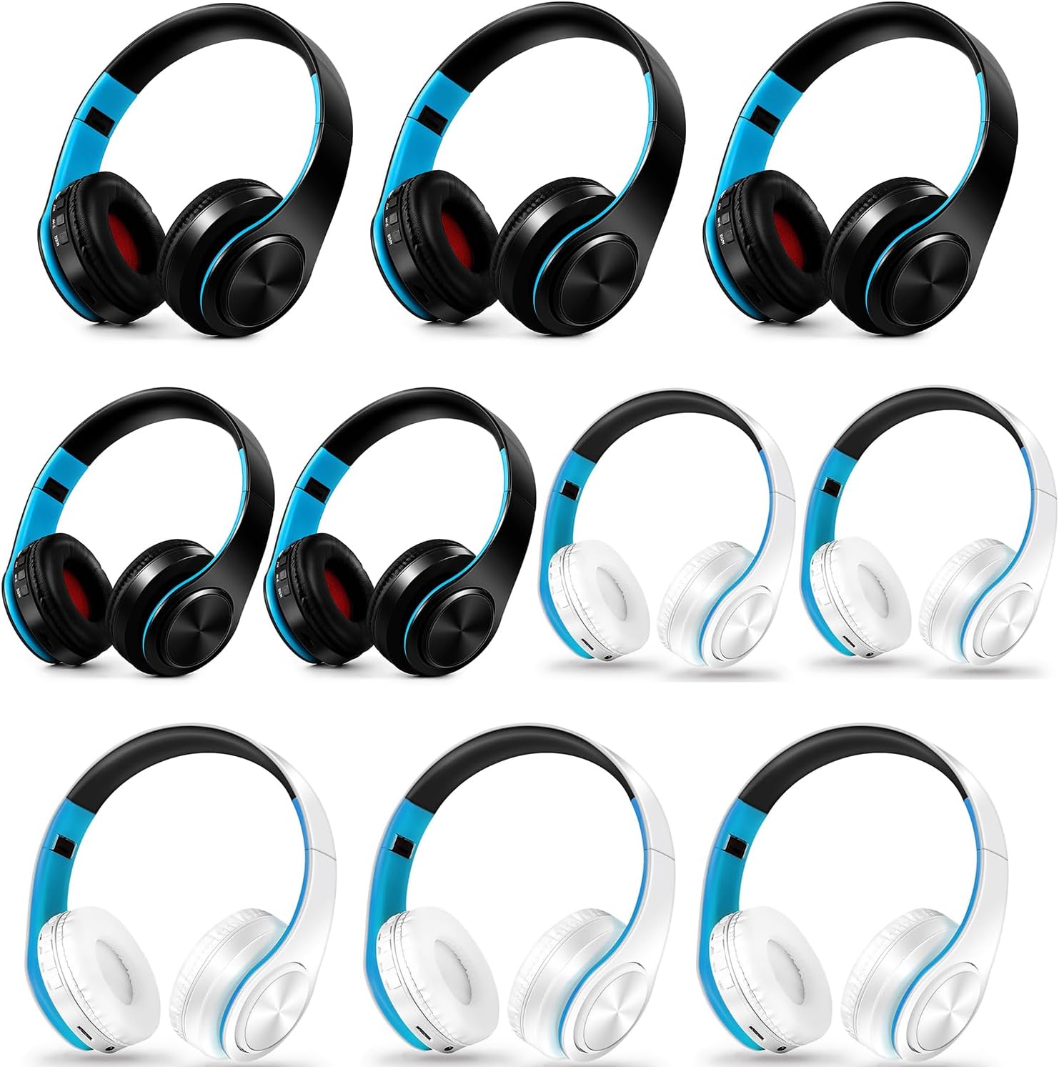 Bluetooth Headphones, Chat- Comfortable Over Ear Stereo Headphsets with Mic, Soft Earmuffs/Foldable/SD/TF, 20H Playtime, Great for Music/OFC/Tour/Gym/Game (10pcs Blue Colors)