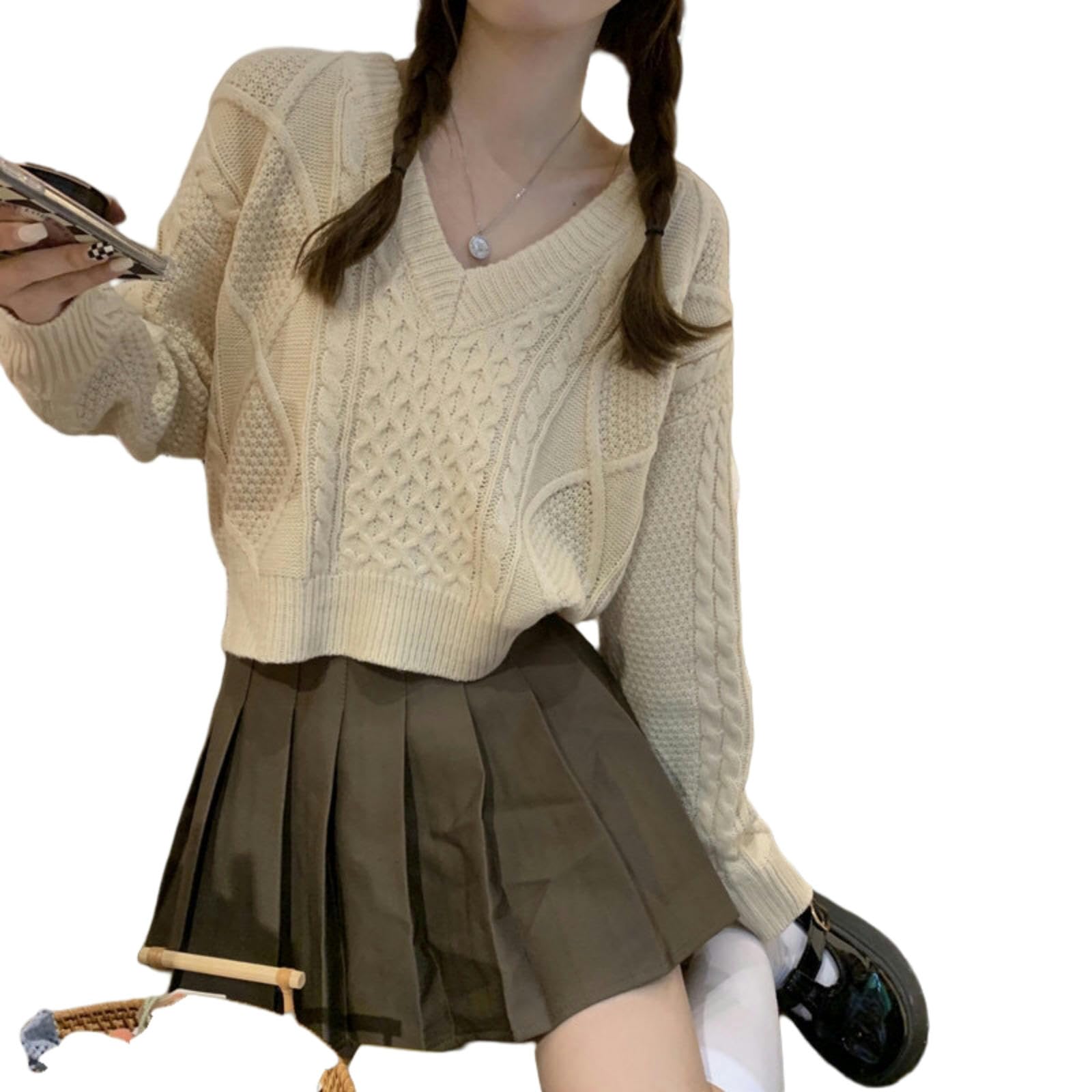 Maglione da Donna Capispalla Lavorato a Maglia Autunno e Inverno per Donna-Nero-L Consigliato 110-125 Catties
