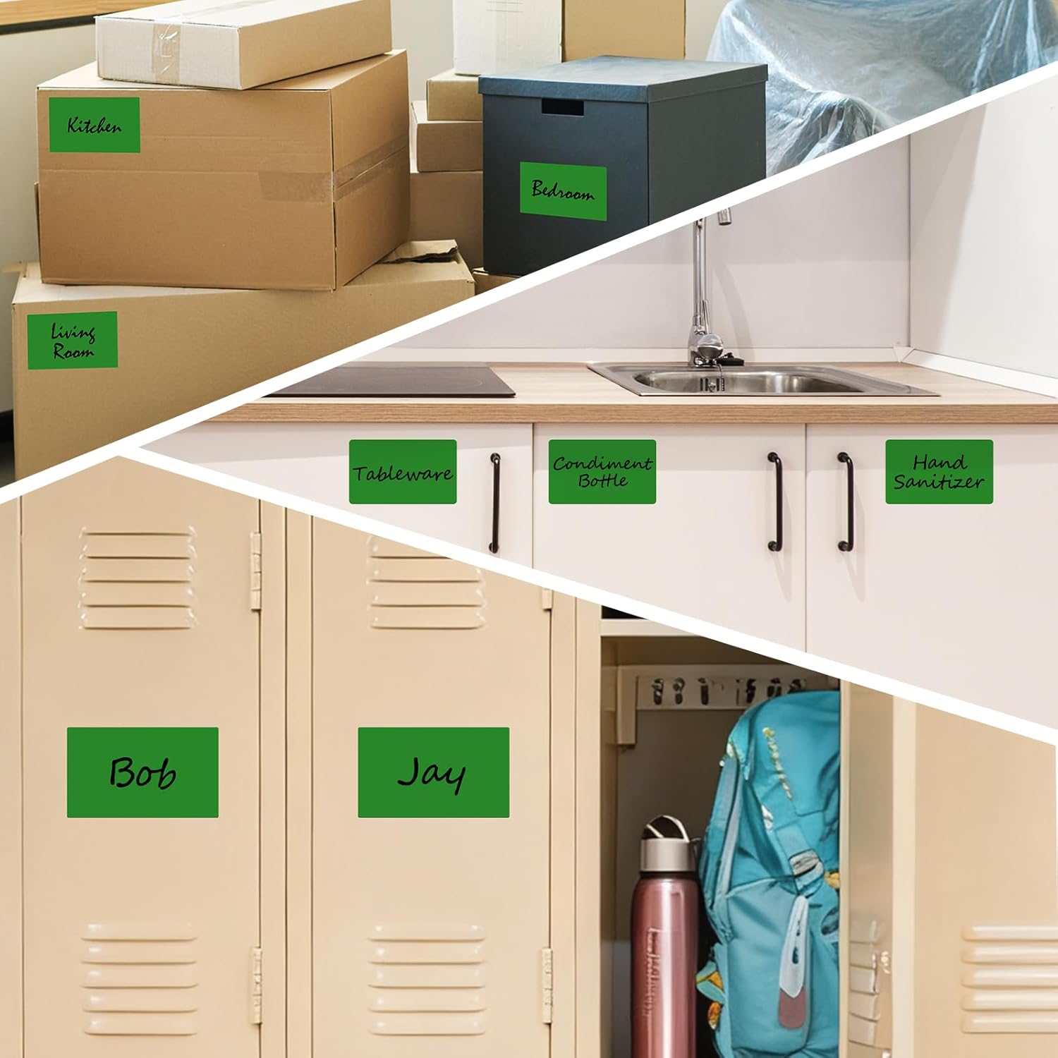 3 × 5 Inch Labels for Storage Bins Removable Vinyl Rectangle Moving Labels for Boxes 500 Pcs Adhesive Color Coding Stickers Waterproof for Home Classroom Office Warehouse, Green