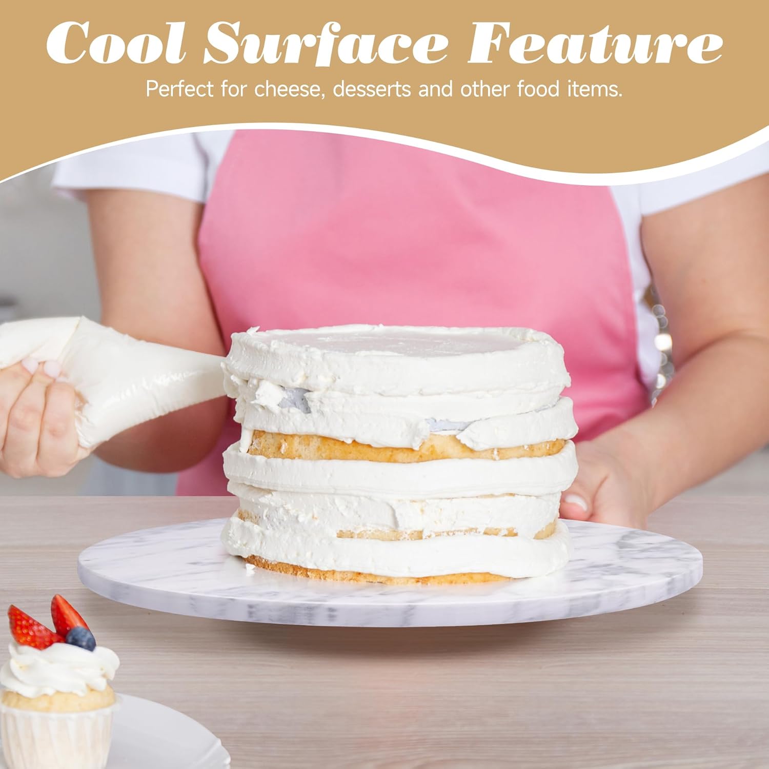 Marble Lazy Susan, 12" Cake Turntable for Decorating, Natural Marble Cake Stand Turntable Baking Supplies for Displaying Cupcakes Cheese Cookies (White with Gray Tone)