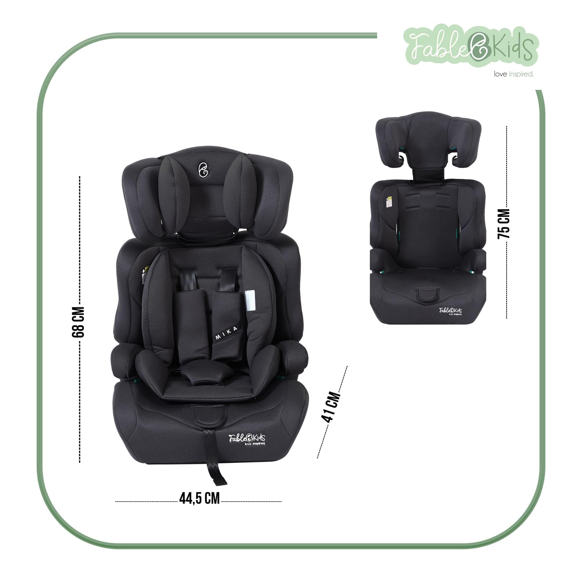 FableKids Kinderautositz 9-36 kg 3-Punkt-Sicherheitsgurt ECE R129/03 Schwarz