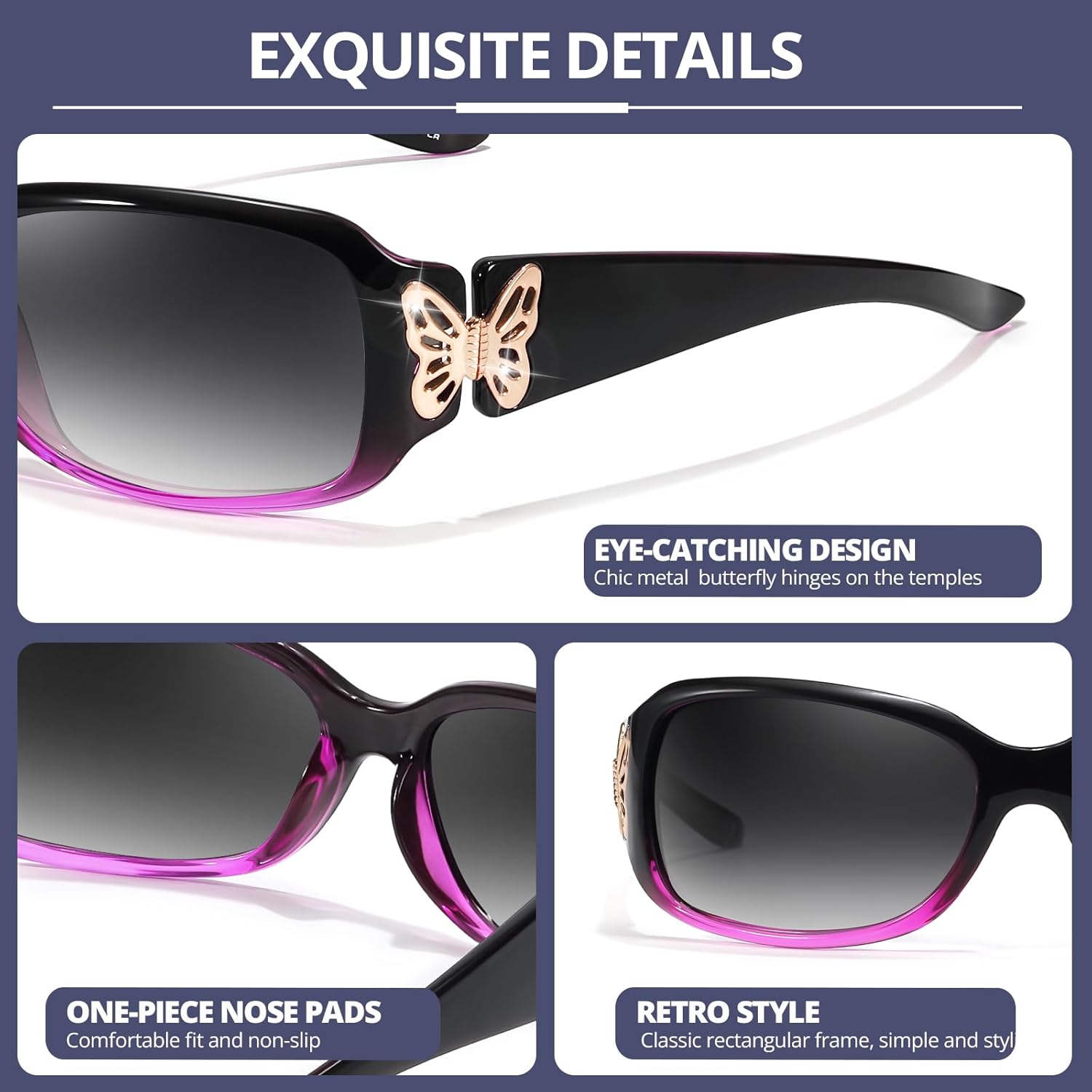 FIMILU 2 Pack Polarized Sunglasses for Women Wrap Around Glasses Trendy Butterfly Decor Fashion Accessories UV400 Protection - Image 5