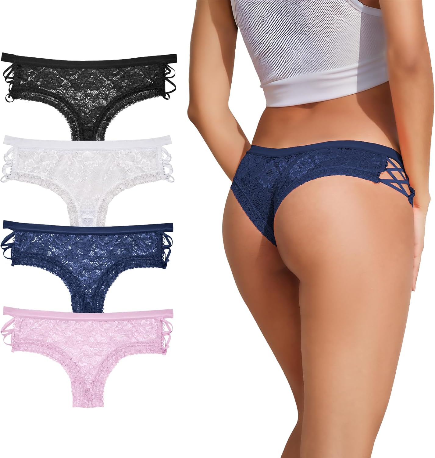 Svmer Sexy Underwear for Women Cute Lace Cheeky Bikini Panties Pack for Ladies Low Rise Undies
