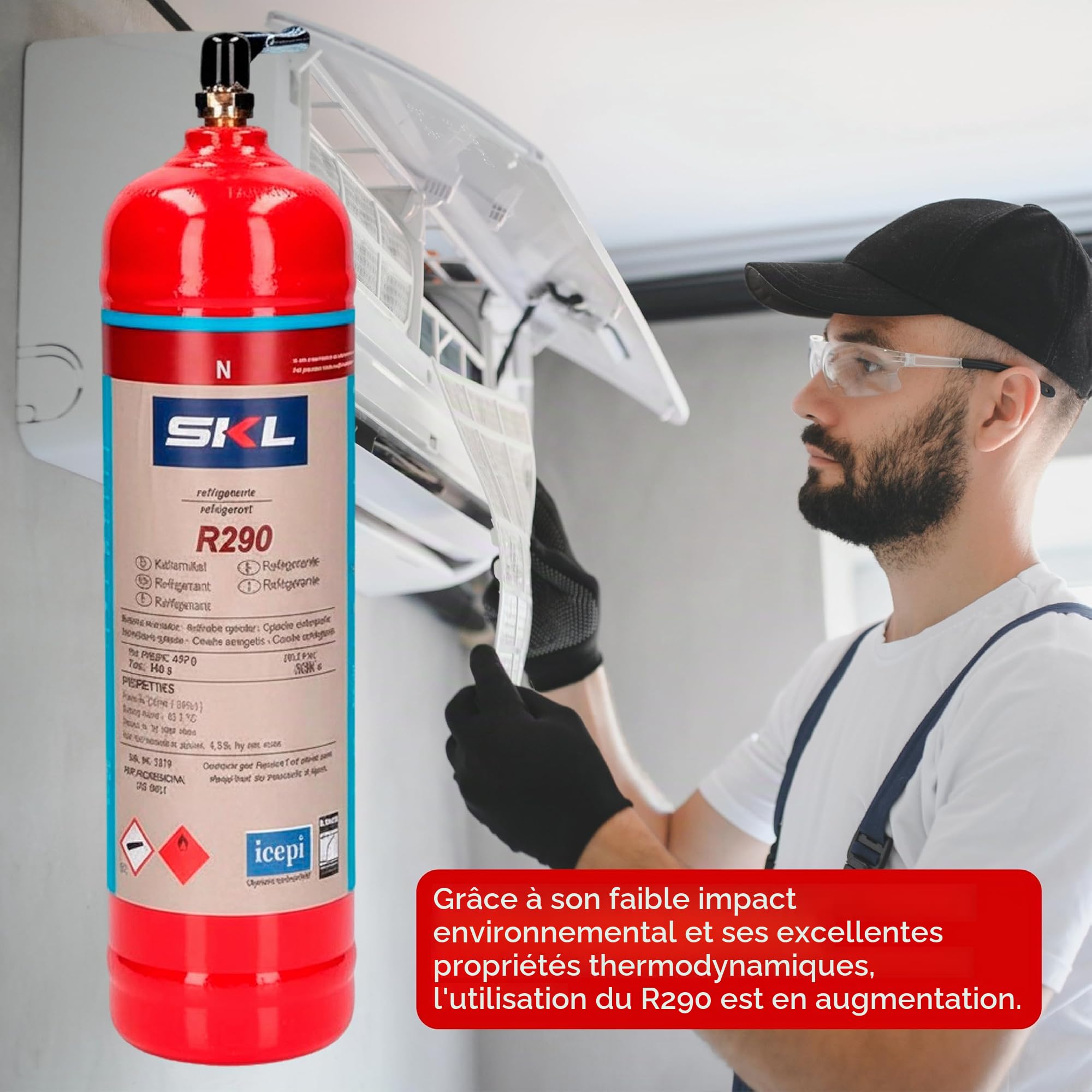 REPORSHOP - 1 bouteille de gaz réfrigérant R290 370gr Propane