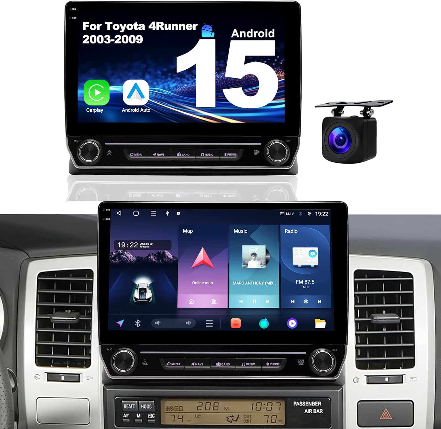 Android 15 Car Radio for Toyota 4Runner 2003-2009: 10'' 4Core+32GB Car Stereo Upgrade Wireless CarPlay & Android Auto with WiFi 6, Bluetooth, GPS Navigation, FM Radio, EQ, SWC, 1080P Backup Camera