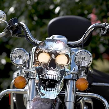 Motorcycle Skull Headlight - Skull Headlight At The Real Headlight, Motorcycle Skull Lamp | Retro Resin Chrome Skull Headlights Motorcycle Skull Front