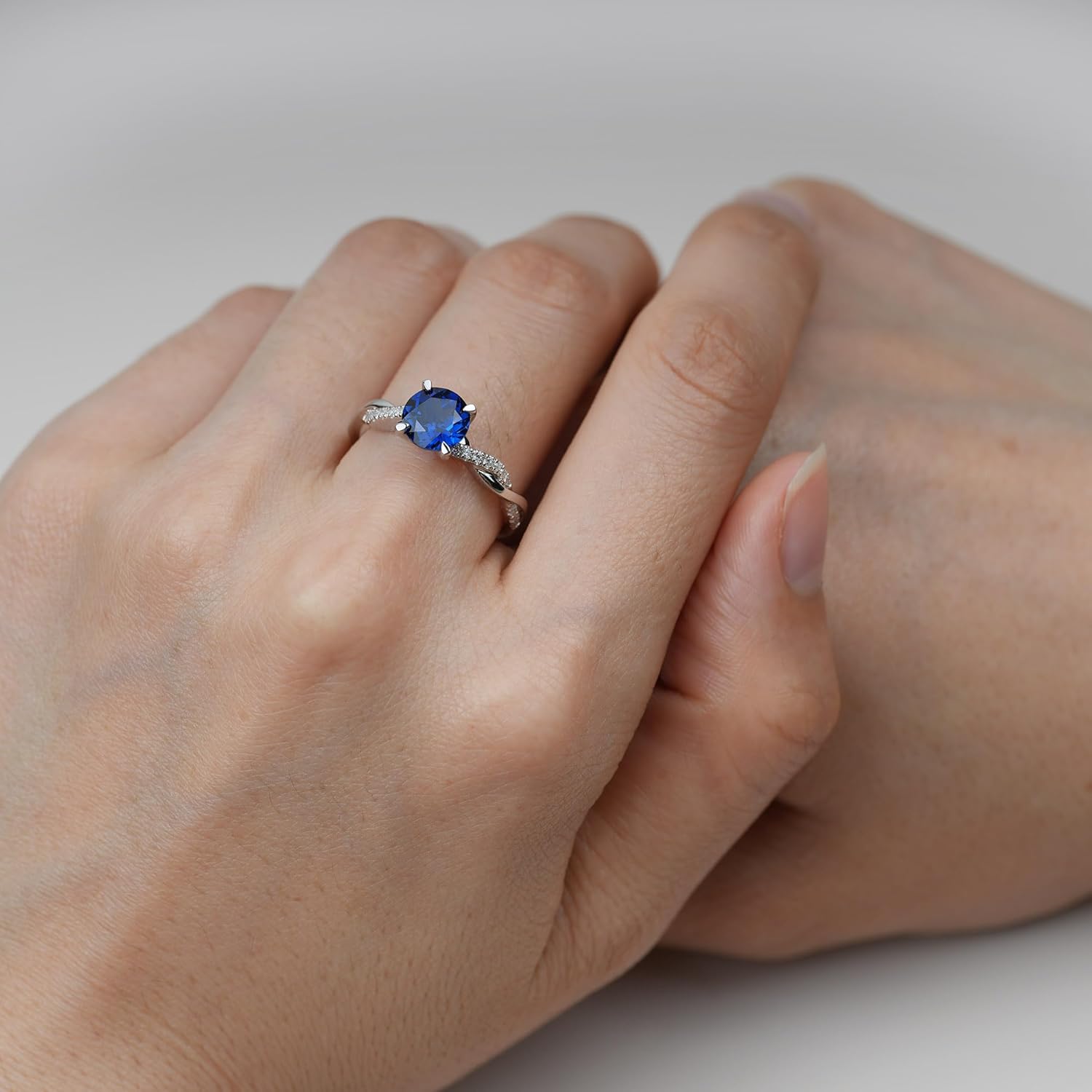 LUO 925 Sterling Silver 7x7mm Round Cut Gemstone Birthstone Rings for Women, Twist Infinity Engagement Ring Birthstone Jewelry Anniversary Wedding Promise for Lady Size 3-13