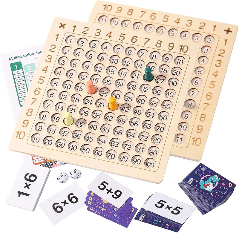 Juego de mesa de matemáticas 2 en 1 para niños, juguetes matemáticos Montessori de madera para niñas y niños de 4, 5, 6, 7, 8 y 9 años, tablero de madera de doble cara, juegos de cartas para la familia