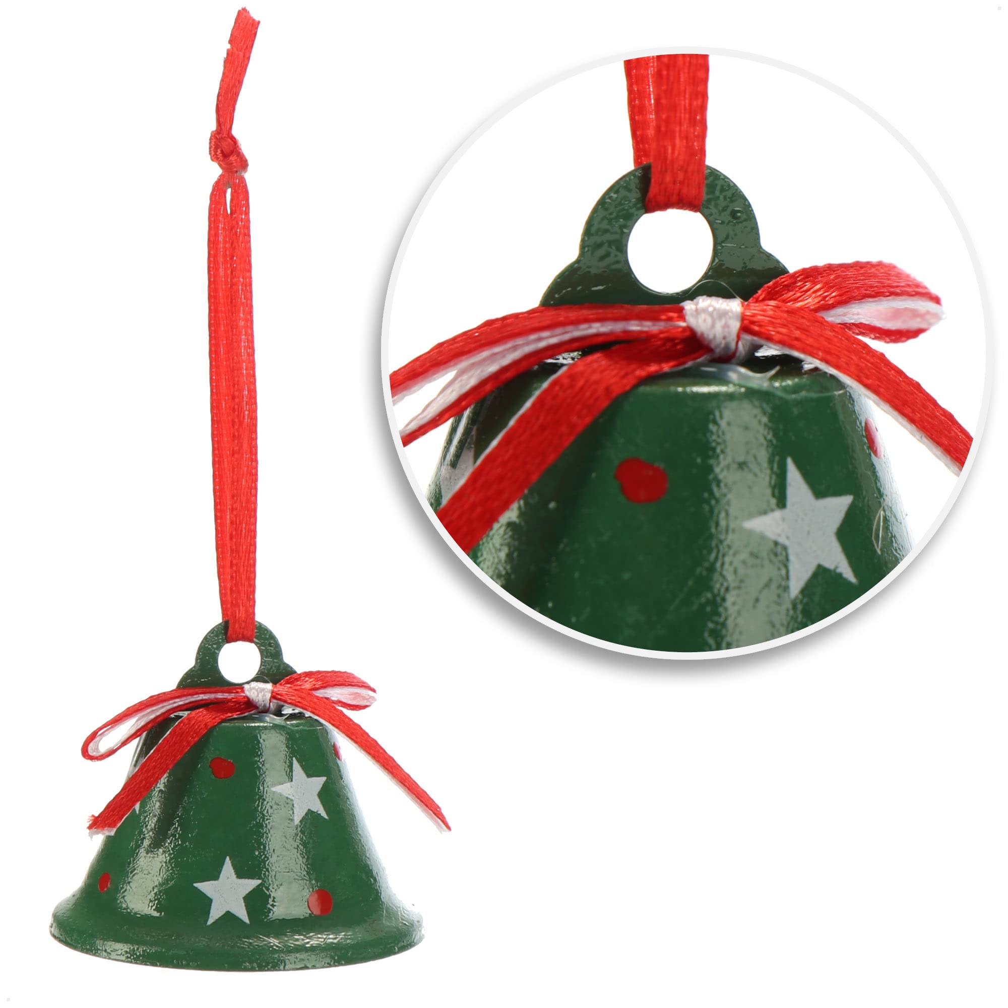 com-four® 6 Colgantes Navidad Metal 4,5 cm Ø Campanas Decorativas Hojalata Rojo Blanco Verde