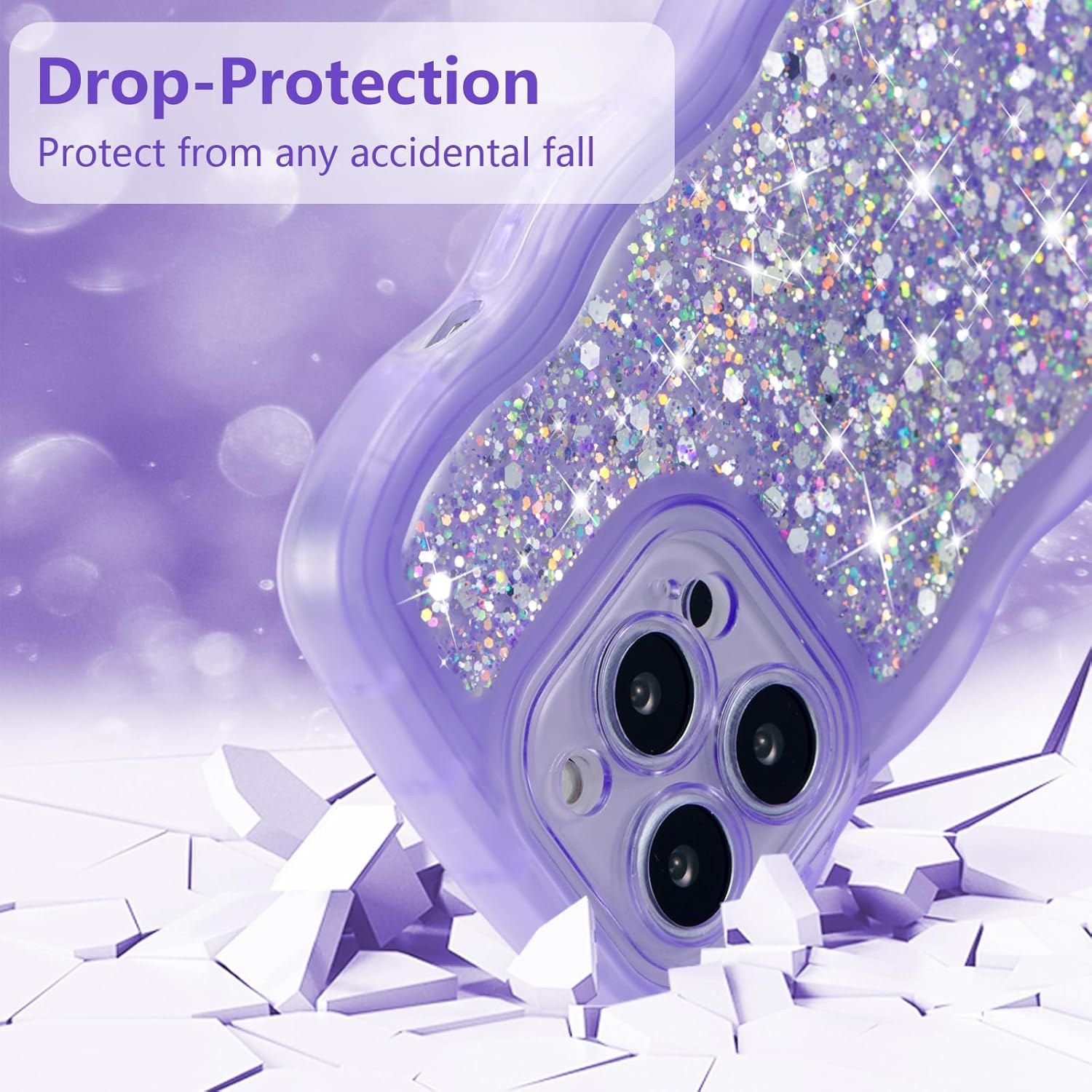 ZTOFERA for iPhone 14 Pro Max Case 6.7", Cute Curly Wavy Design with Glitter Sequins,Luxury Aesthetic Bling Sparkly Shockproof Protective Phone Case for iPhone 14 Pro Max-Glitter Purple - Image 4