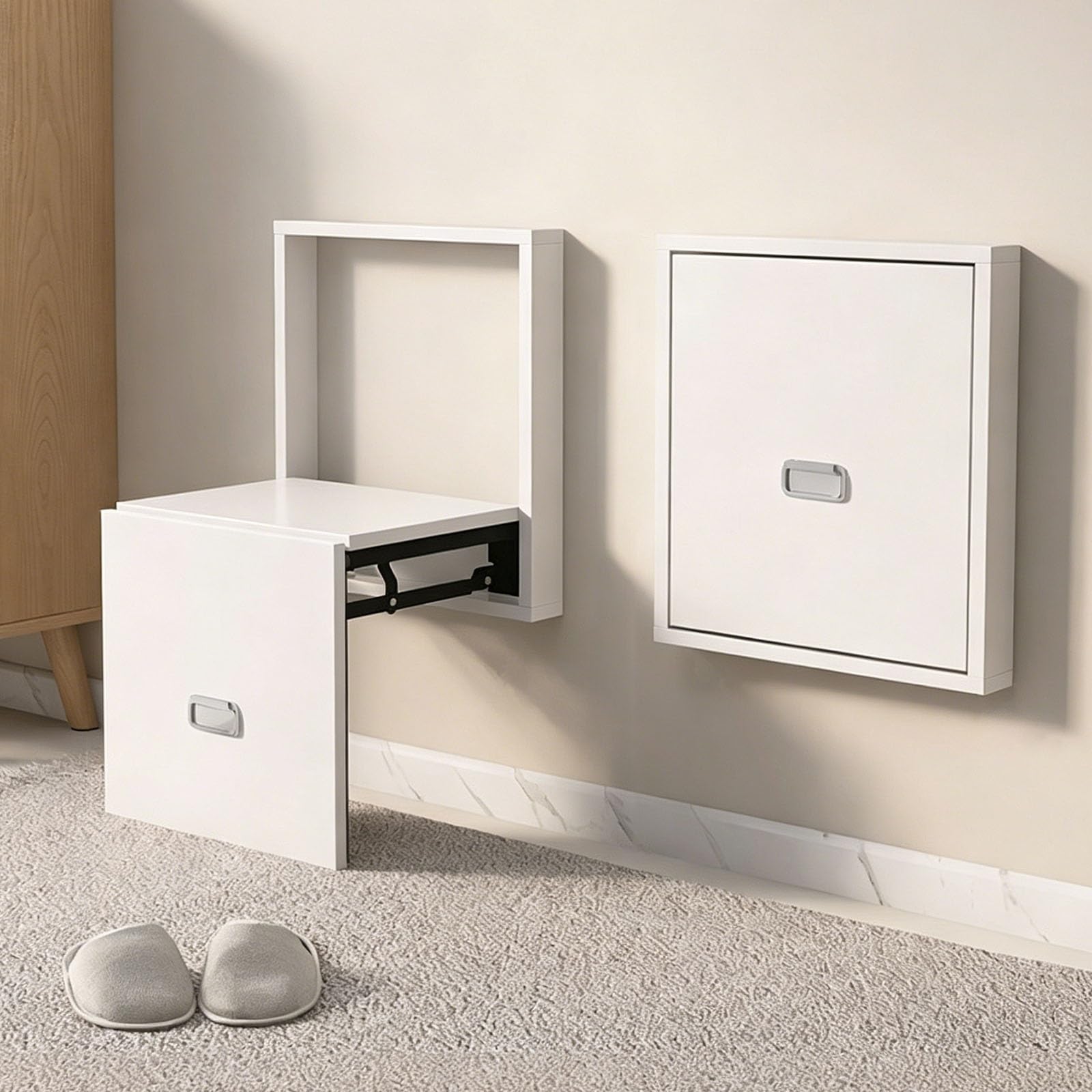 Taburete plegable de pared para cambiar zapatos, asiento de madera para recibidor