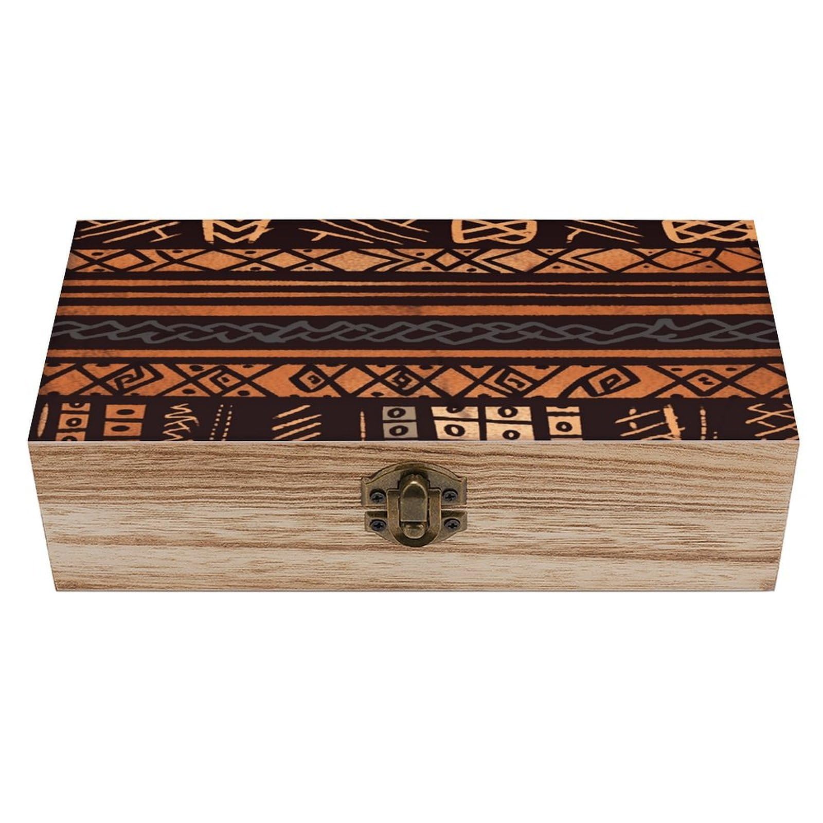 SMAZDFXX Wooden Box with Hinged Lid Vintage Storage Box Wood Keepsake Boxes | African Mud Cloth Tribal Wooden Jewelry Box Jewelry Organizer for Men & Women