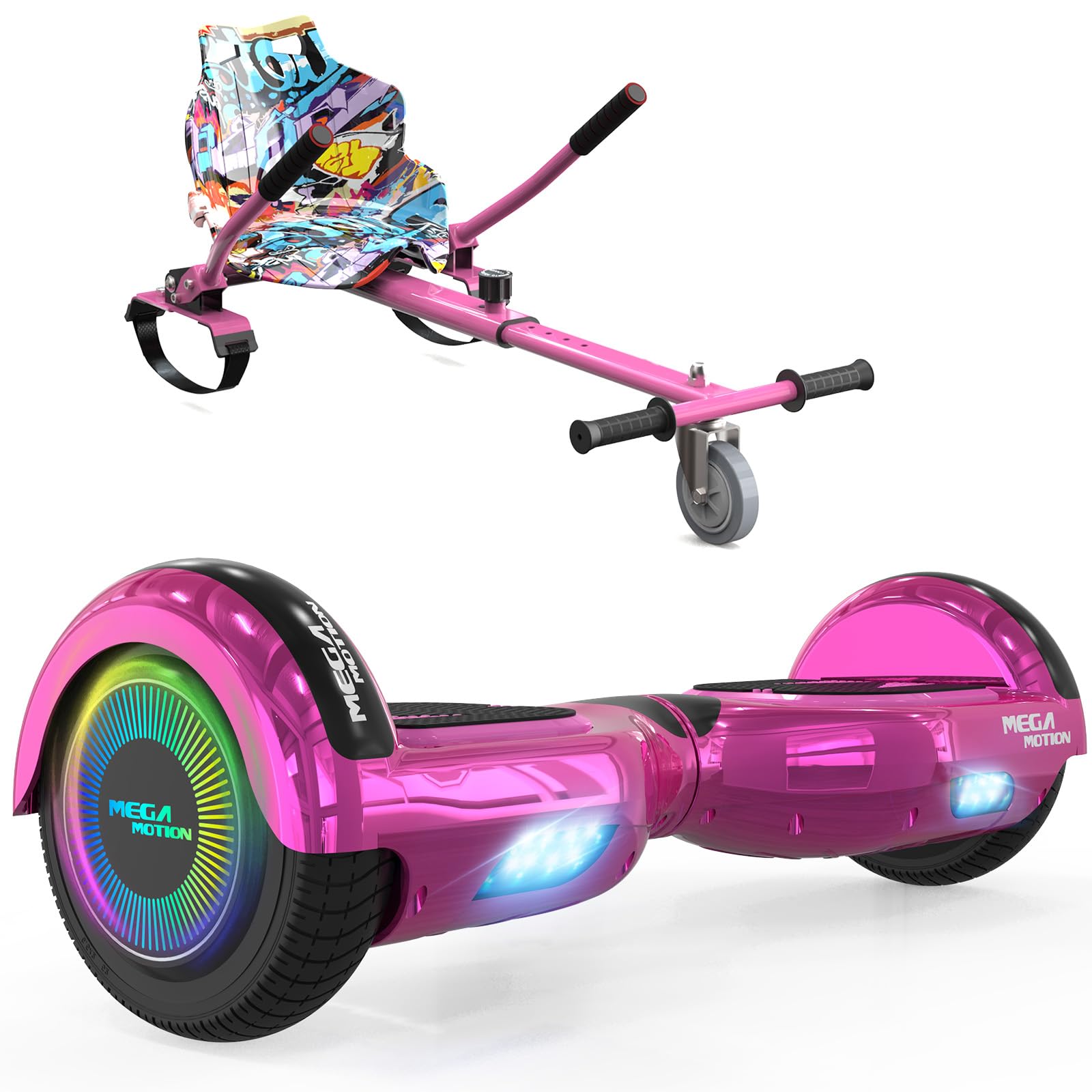 MEGA MOTION 6.5 Zoll Hoverboards mit Sitz für Kinder, Geschenk für Kinder, mit Bluetooth-Lautsprecher-leistungsstarkem Motor, mit LED-Leuchten