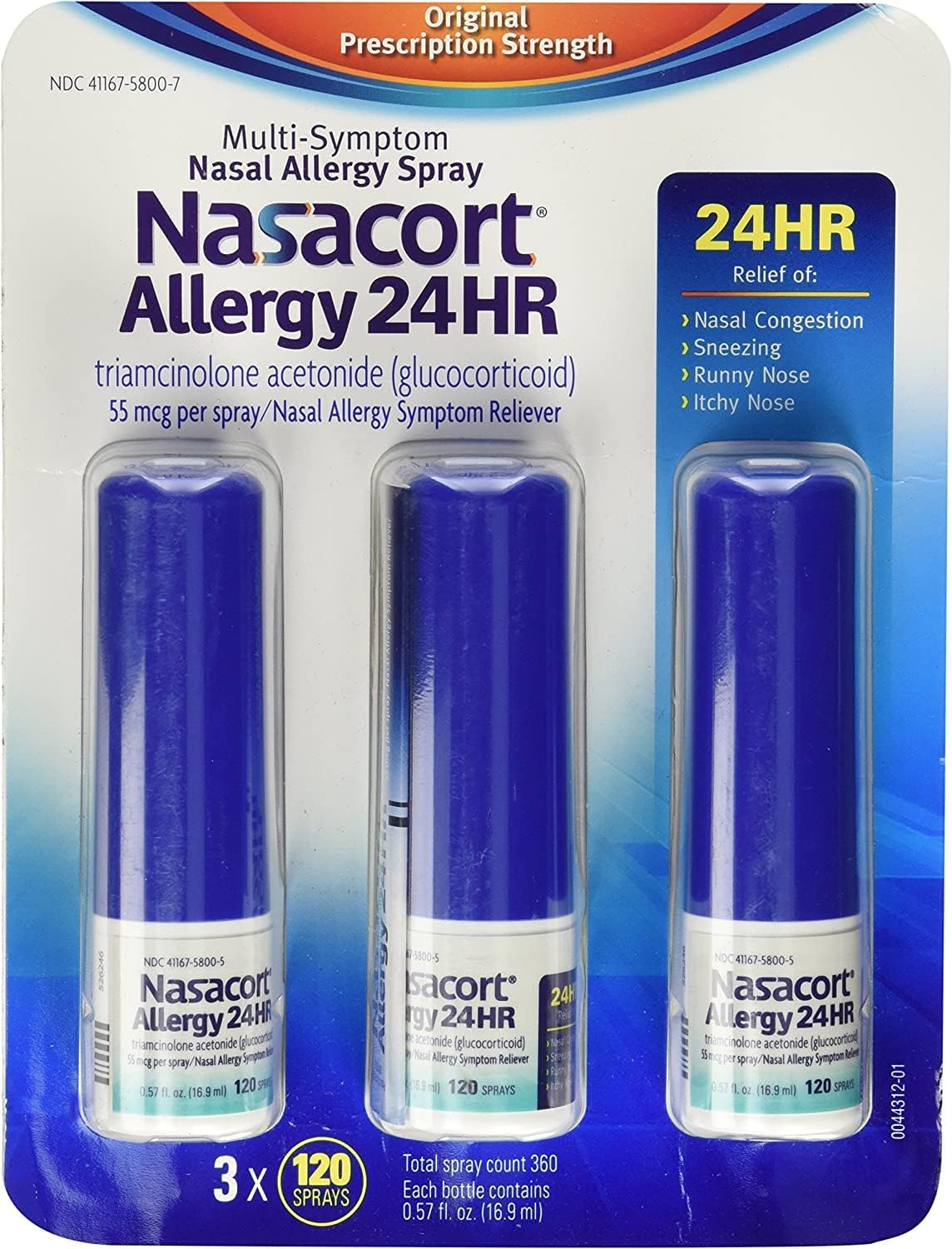 Nasacort Nasal Allergy Spray, 360 Sprays Total, Three 120