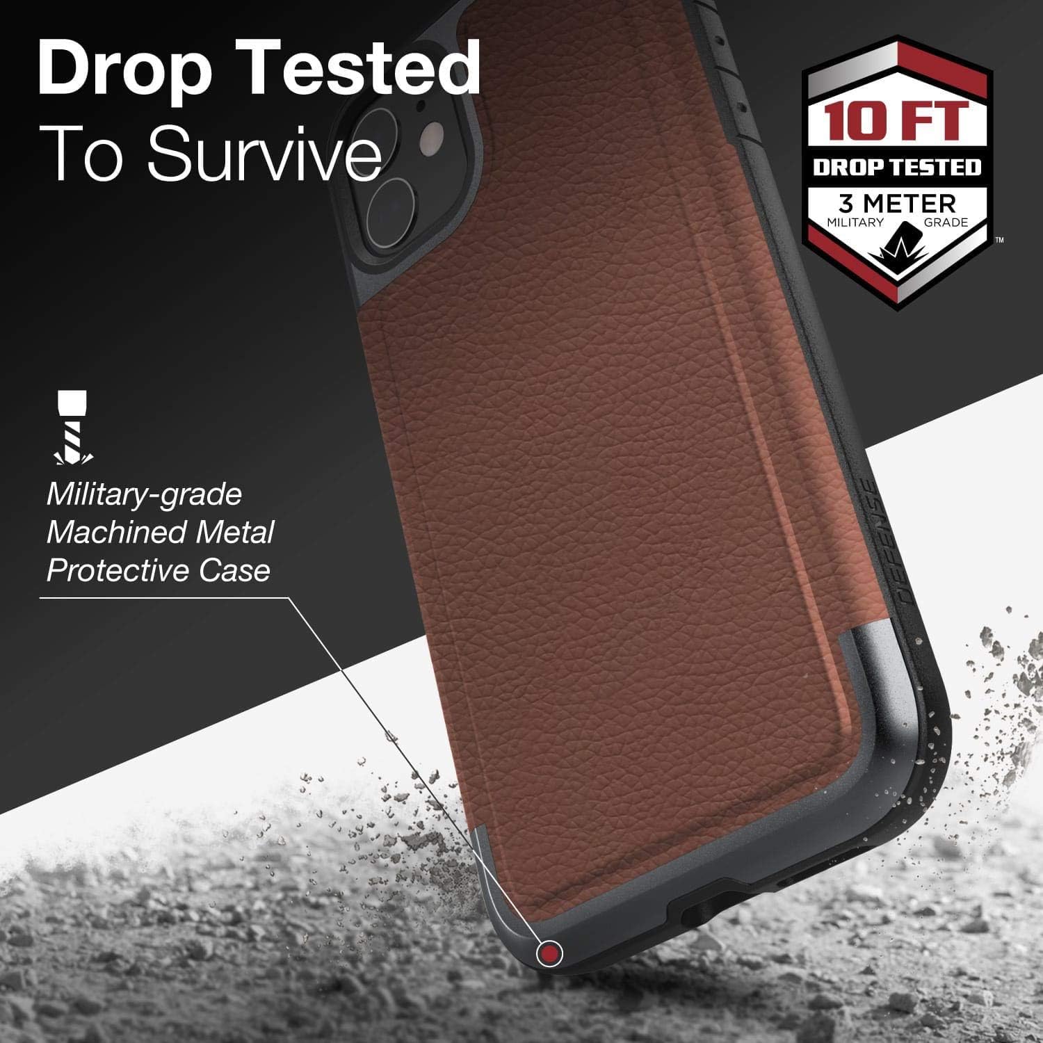 X-Doria Raptic Prime, Compatible with Apple iPhone 11 Case (Formerly Prime) - Military Grade Drop Tested, Aluminum Frame, Luxurious Back Panel, and Polycarbonate Protective Case, Brown