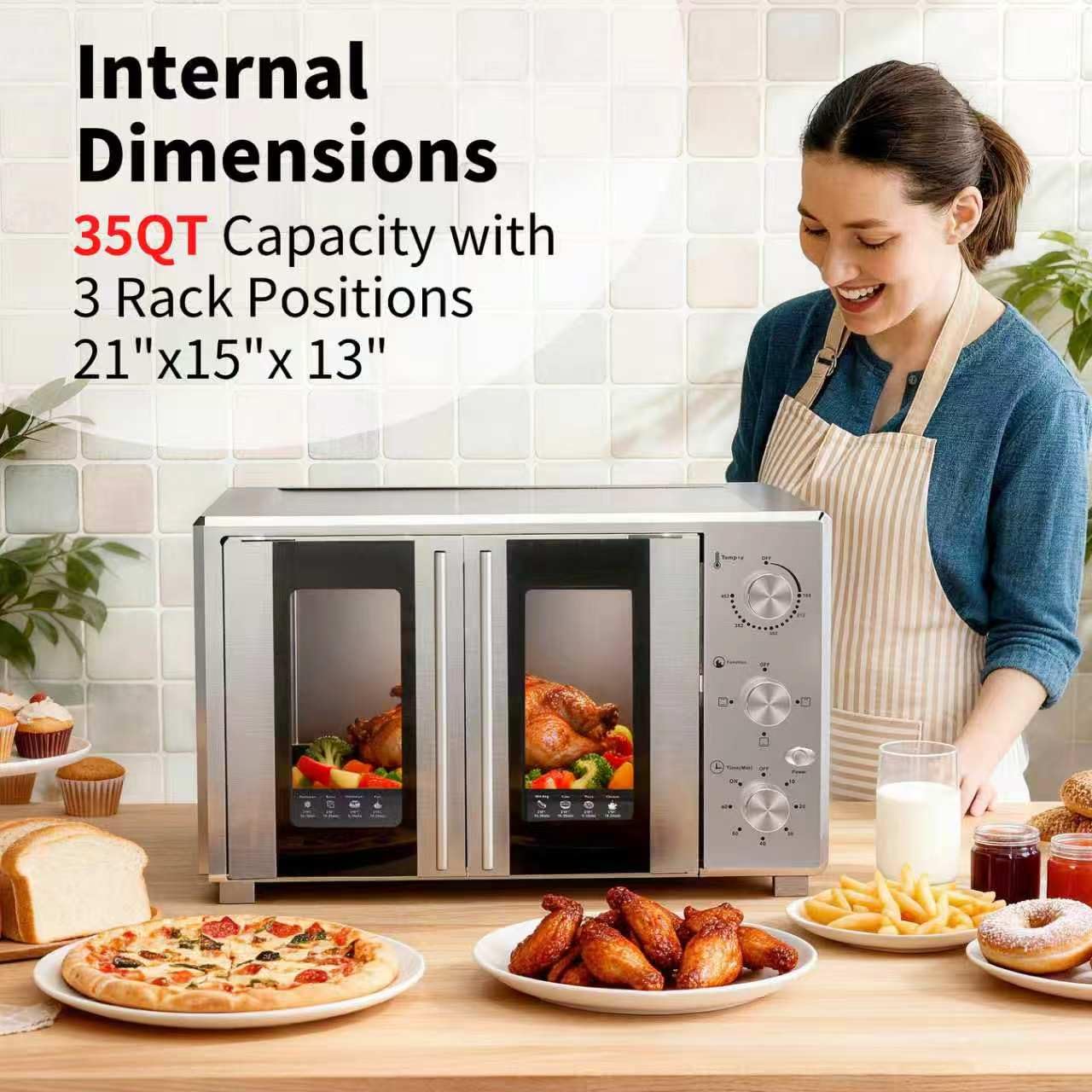 VBGK Forno Elettrico Ventilato, 1600W Griglia Inox, Timer 60 Minuti