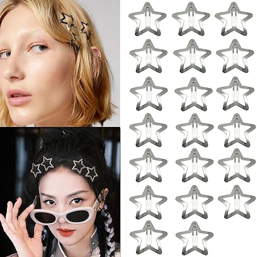 20 pasadores de pelo de estrella de 1.61 pulgadas, grandes, lindos años 2000, Y2K, accesorios de metal plateado para mujeres y niñas, cabello grueso